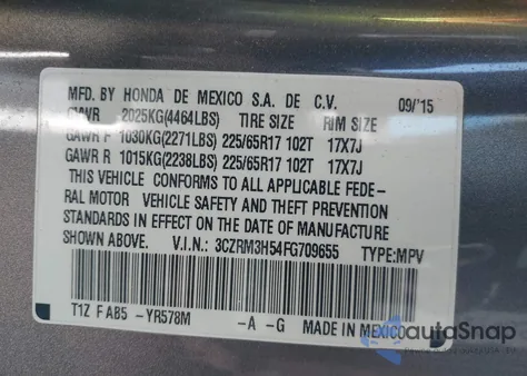 2015 Honda Cr-V Ex from USA, damaged, VIN 3CZRM3H54FG709655